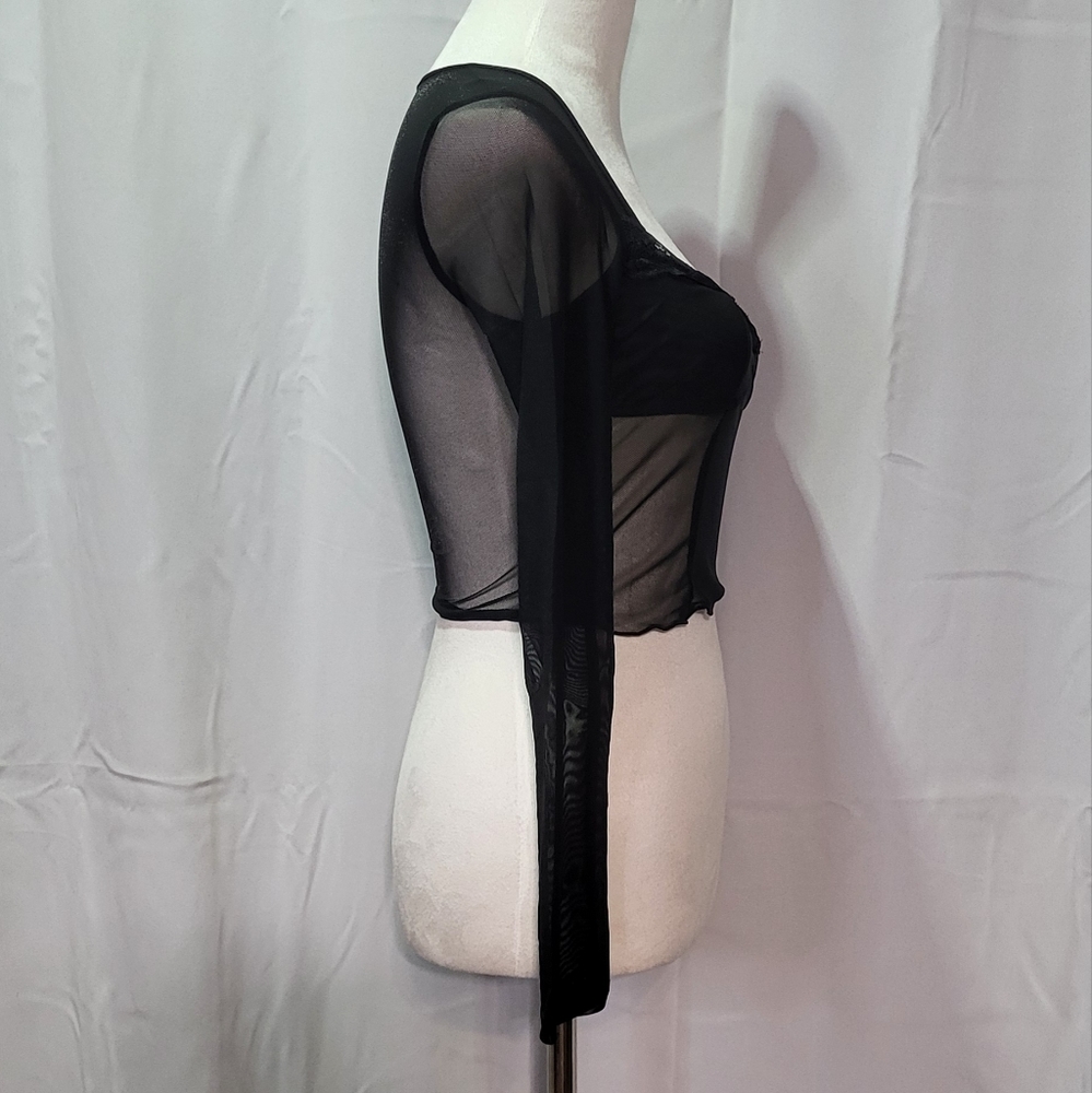 Avanova Women's NWOT Black Sheer Mesh Long Sleeve Crop Top Size Small - Picture 7 of 10